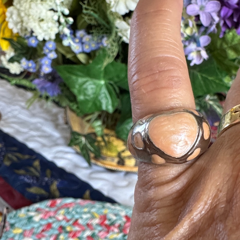 Silver and Cream Women's Ring